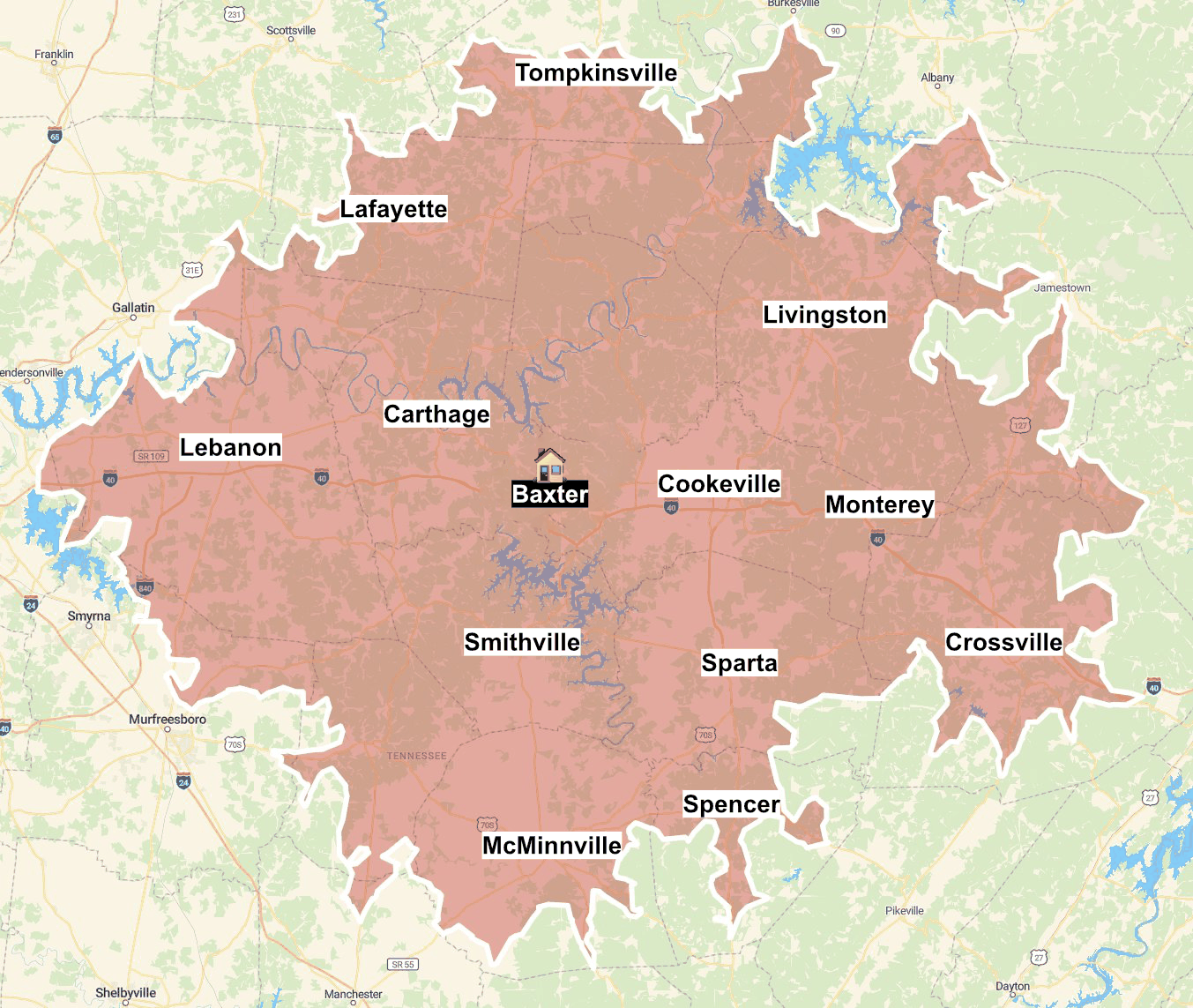 Legacy Pro 13:22 service area across the Upper Cumberland and Middle Tennessee